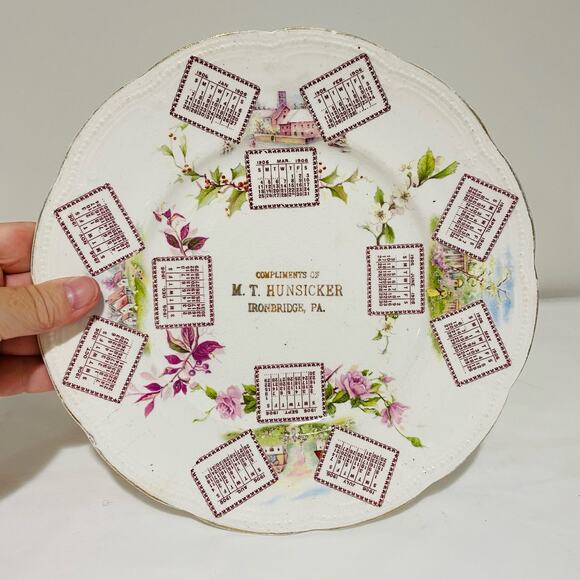 Antique Porcelain Advertising Plate 1906 Calendar from Hunsicker Ironbridge PA - Picture 7 of 10